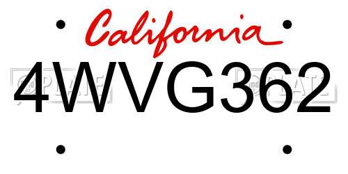 4WVG362 California License Plate
