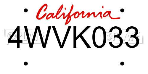 4WVK033 California License Plate