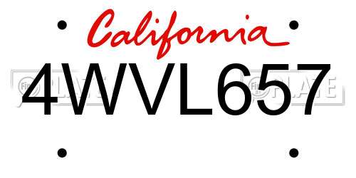 4WVL657 California License Plate