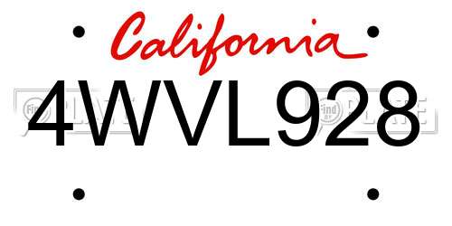 4WVL928 California License Plate