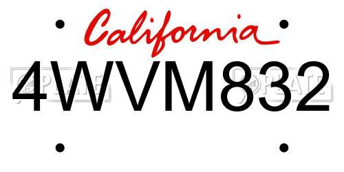 4WVM832 California License Plate