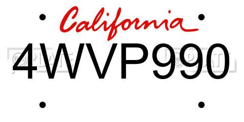 4WVP990 California License Plate