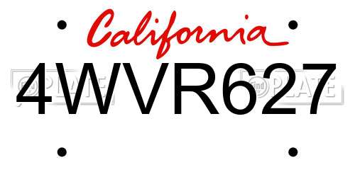 4WVR627 California License Plate