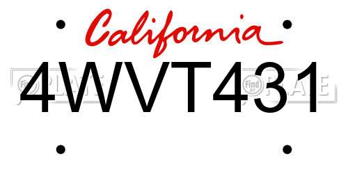 4WVT431 California License Plate