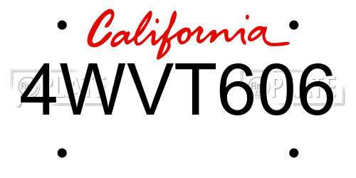 4WVT606 California License Plate