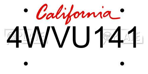 4WVU141 California License Plate