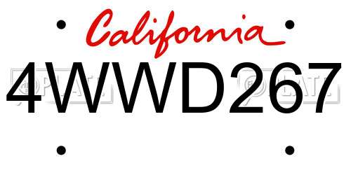 4WWD267 California License Plate