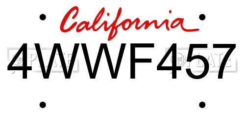 4WWF457 California License Plate