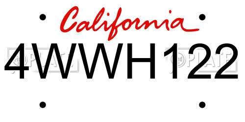 4WWH122 California License Plate