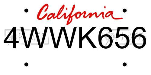 4WWK656 California License Plate