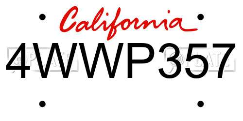 4WWP357 California License Plate