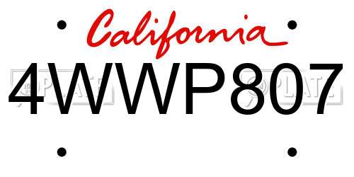 4WWP807 California License Plate
