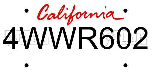 4WWR602 California License Plate