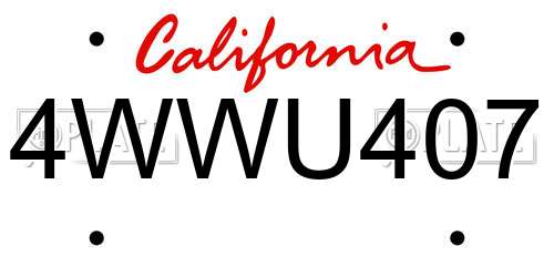 4WWU407 California License Plate