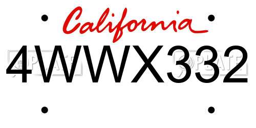 4WWX332 California License Plate