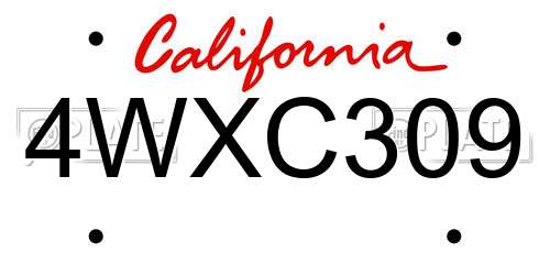 4WXC309 California License Plate