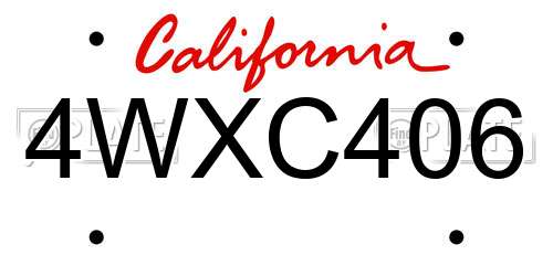 4WXC406 California License Plate