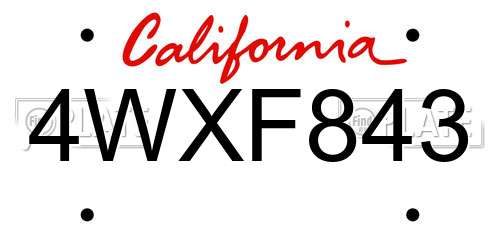 4WXF843 California License Plate