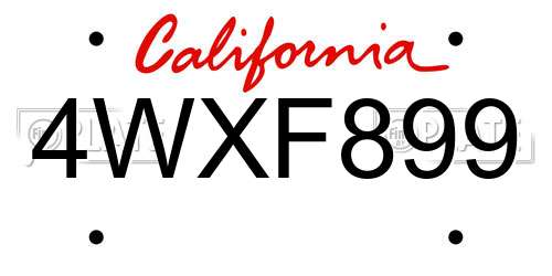 4WXF899 California License Plate