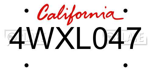 4WXL047 California License Plate