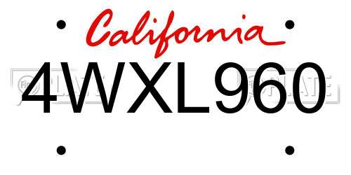 4WXL960 California License Plate