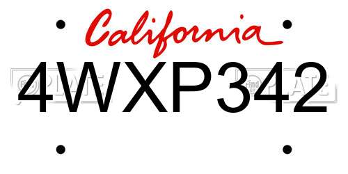 4WXP342 California License Plate
