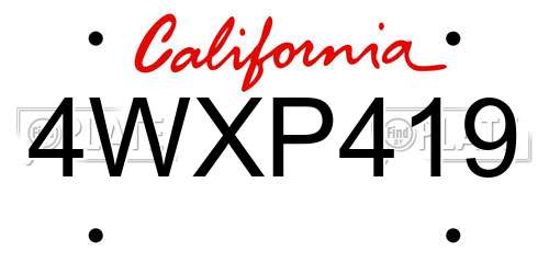 4WXP419 California License Plate