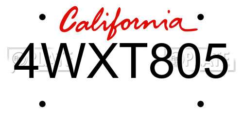 4WXT805 California License Plate