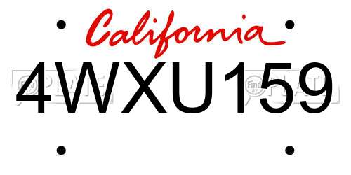4WXU159 California License Plate
