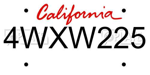 4WXW225 California License Plate