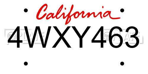 4WXY463 California License Plate