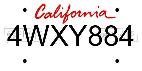 4WXY884 California License Plate