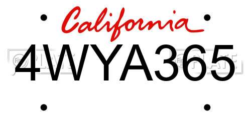 4WYA365 California License Plate