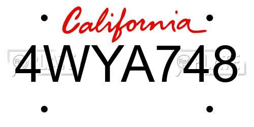 4WYA748 California License Plate