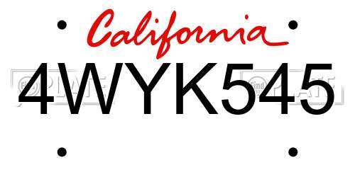 4WYK545 California License Plate