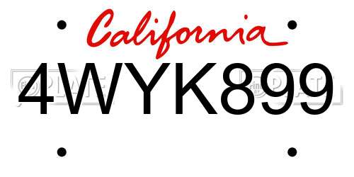 4WYK899 California License Plate