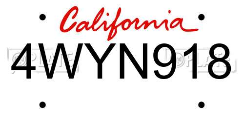 4WYN918 California License Plate
