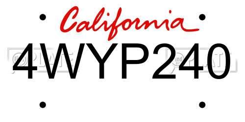4WYP240 California License Plate