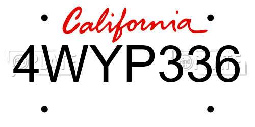 4WYP336 California License Plate
