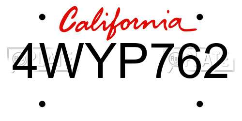 4WYP762 California License Plate