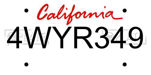 4WYR349 California License Plate