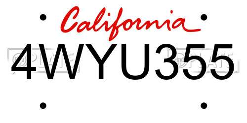 4WYU355 California License Plate