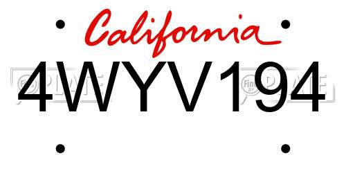 4WYV194 California License Plate