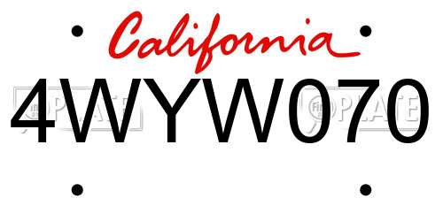 4WYW070 California License Plate