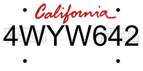 4WYW642 California License Plate