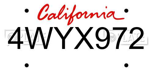 4WYX972 California License Plate