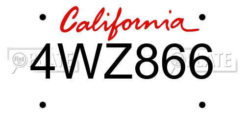 4WZ866 California License Plate