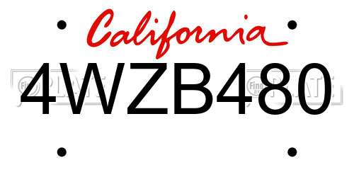 4WZB480 California License Plate