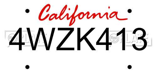 4WZK413 California License Plate