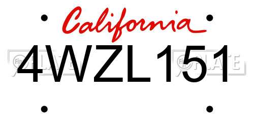 4WZL151 California License Plate
